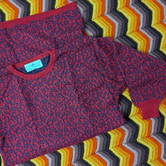 Peruvian Connection Sweaters - M Vintage Peruvian Connection Long Sleeve Red Knit Dress Bolivia h348